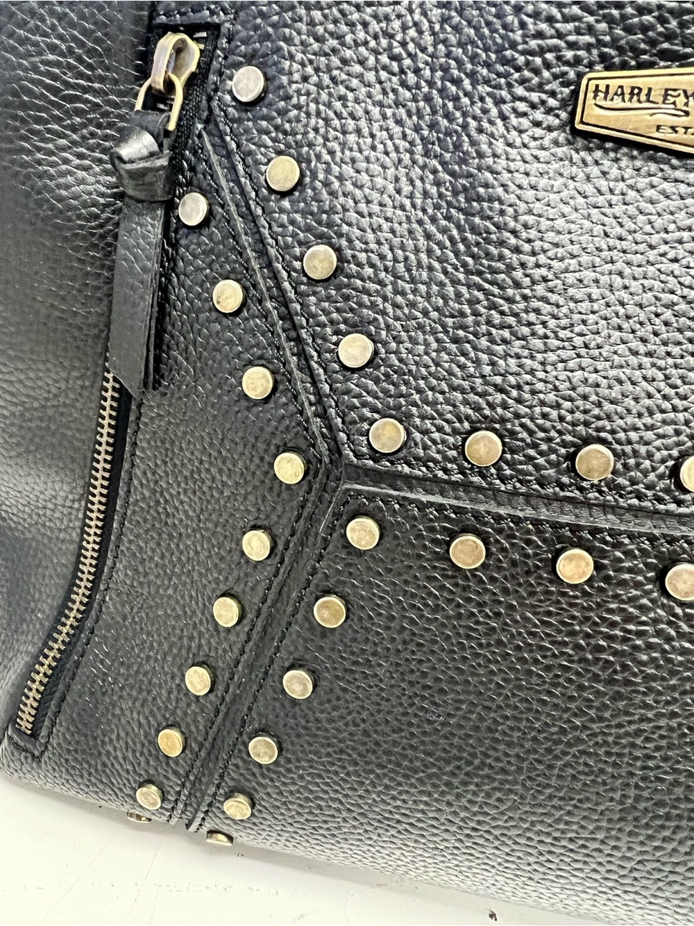Harley Davidson Black Studded Leather Tote Bag with Tassel - Picture 3 of 16